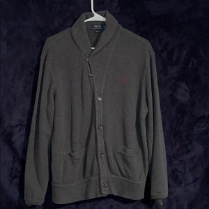 Grey Ralph Lauren Estate Rib Button Up Sweater